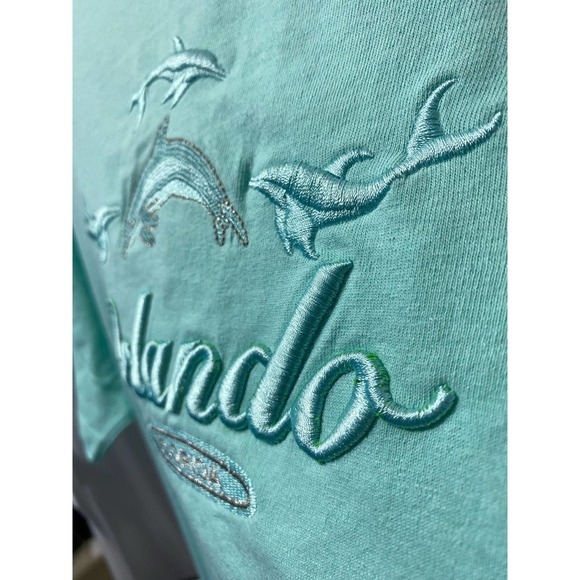 Orlando Florida Dolphin embroiderer shirt turquoise green color size Large - Picture 11 of 12